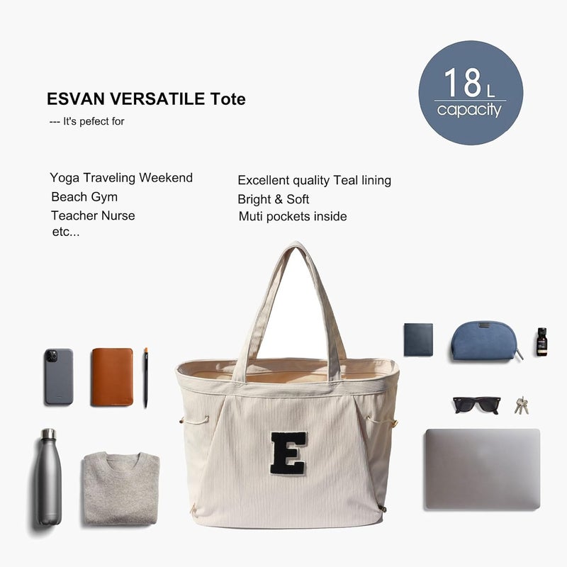 ESVAN Corduroy Yoga Tote Bag Gifts for Women Drawstring Yoga Mat Bag for Office Workout Travel Carryall Pilates Gym - Image 5